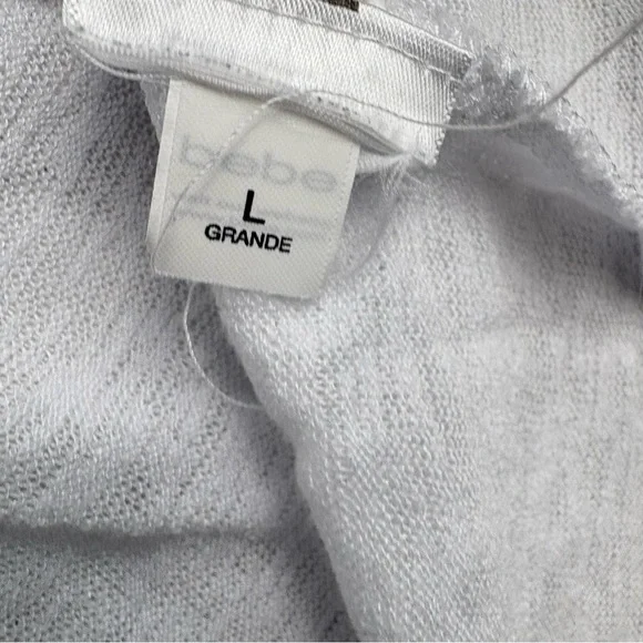 Bebe Womens Stars and Dots Studded White Tee Shirt Sz Large Gauze Fabric Raw Hem - Picture 4 of 8